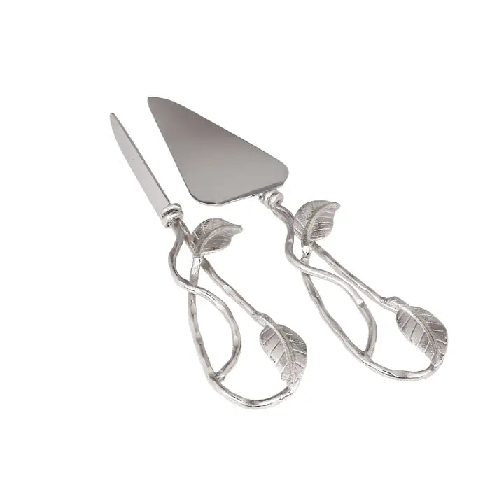 Cake Server Set with Wine & Leaf Design-Silver